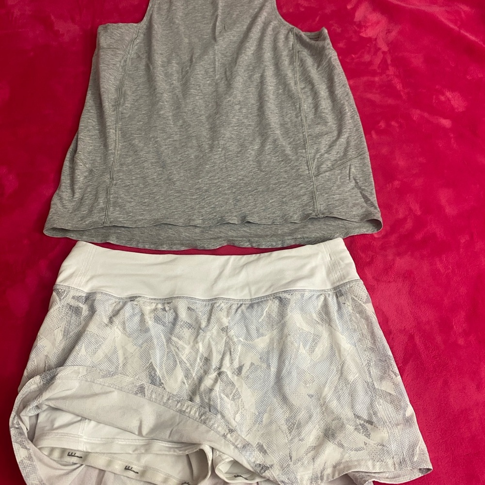 Gray Tank Top and White Patterned Skirt